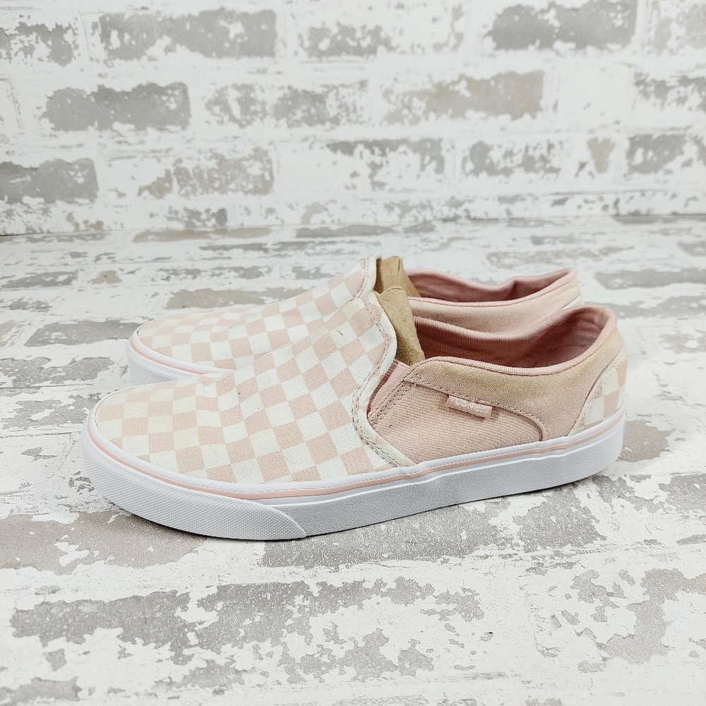 Vans Slip-On Checkerboard Sneakers in Pink and White
